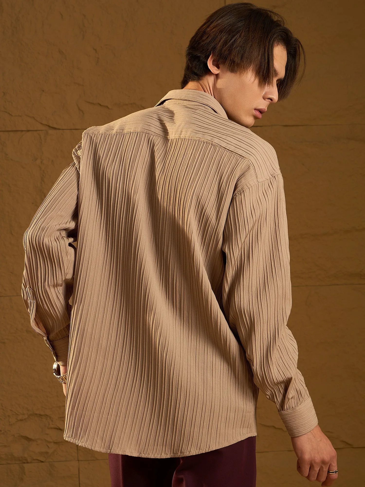 Drop Shoulder Oversized Textured Shirt