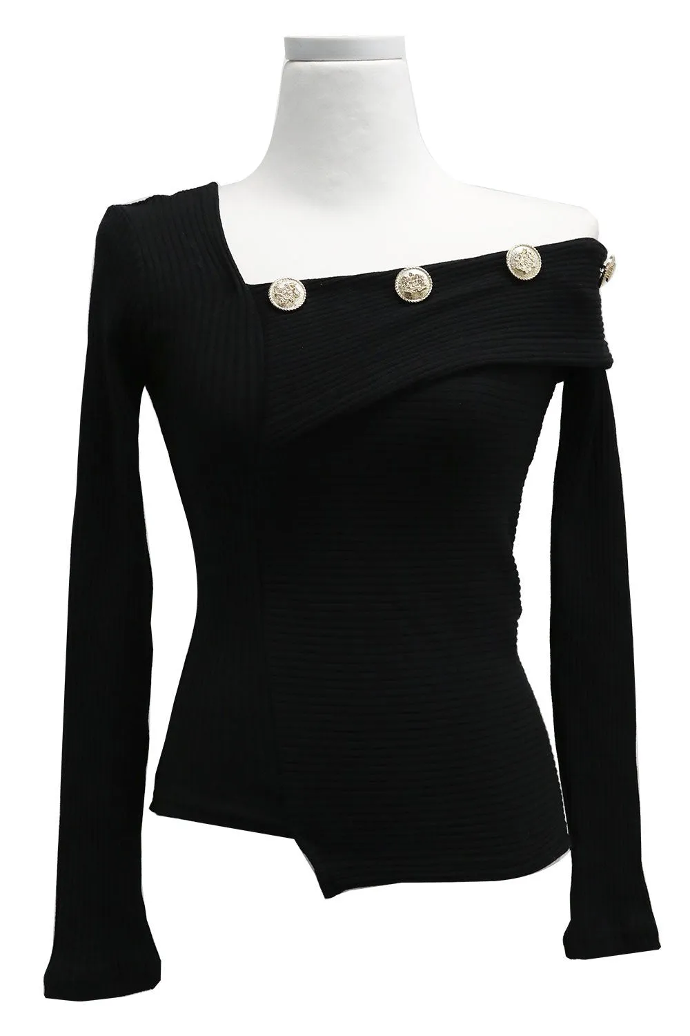 Emory Asymmetric Neck Ribbed Top