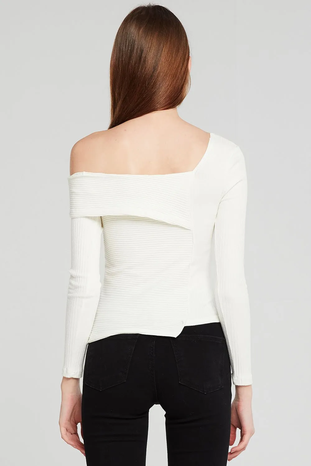 Emory Asymmetric Neck Ribbed Top