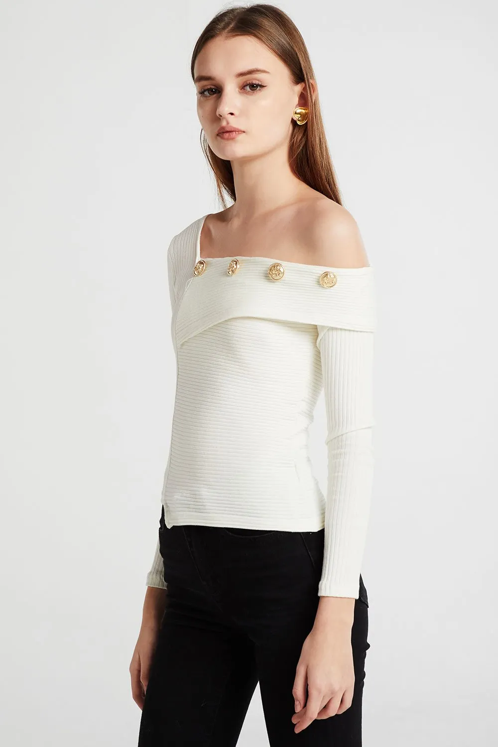 Emory Asymmetric Neck Ribbed Top