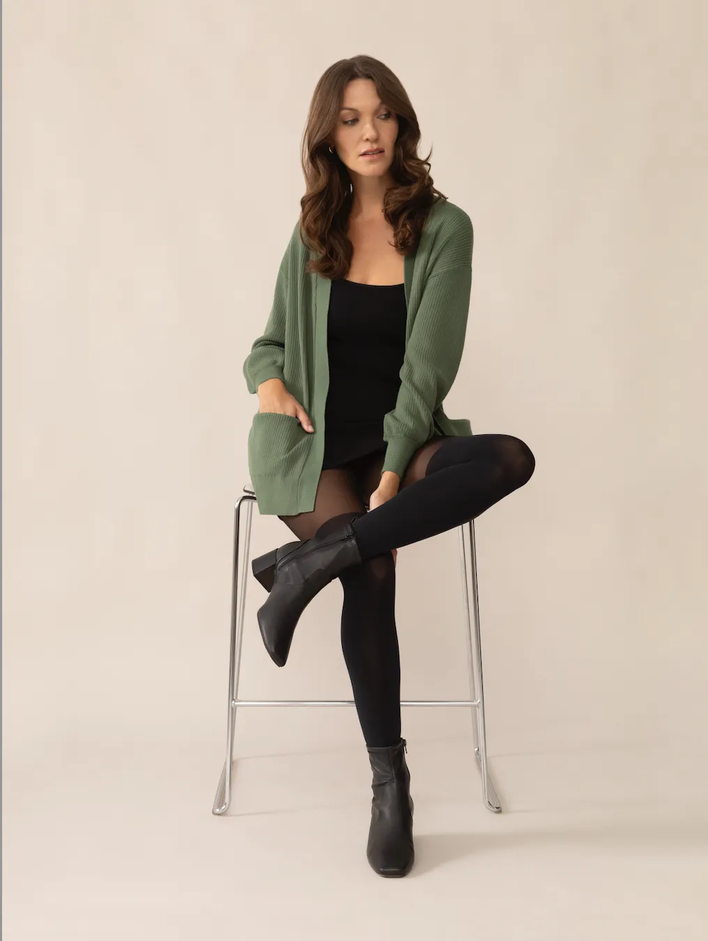 Erin Sweater Knit Cardigan in Moss Green