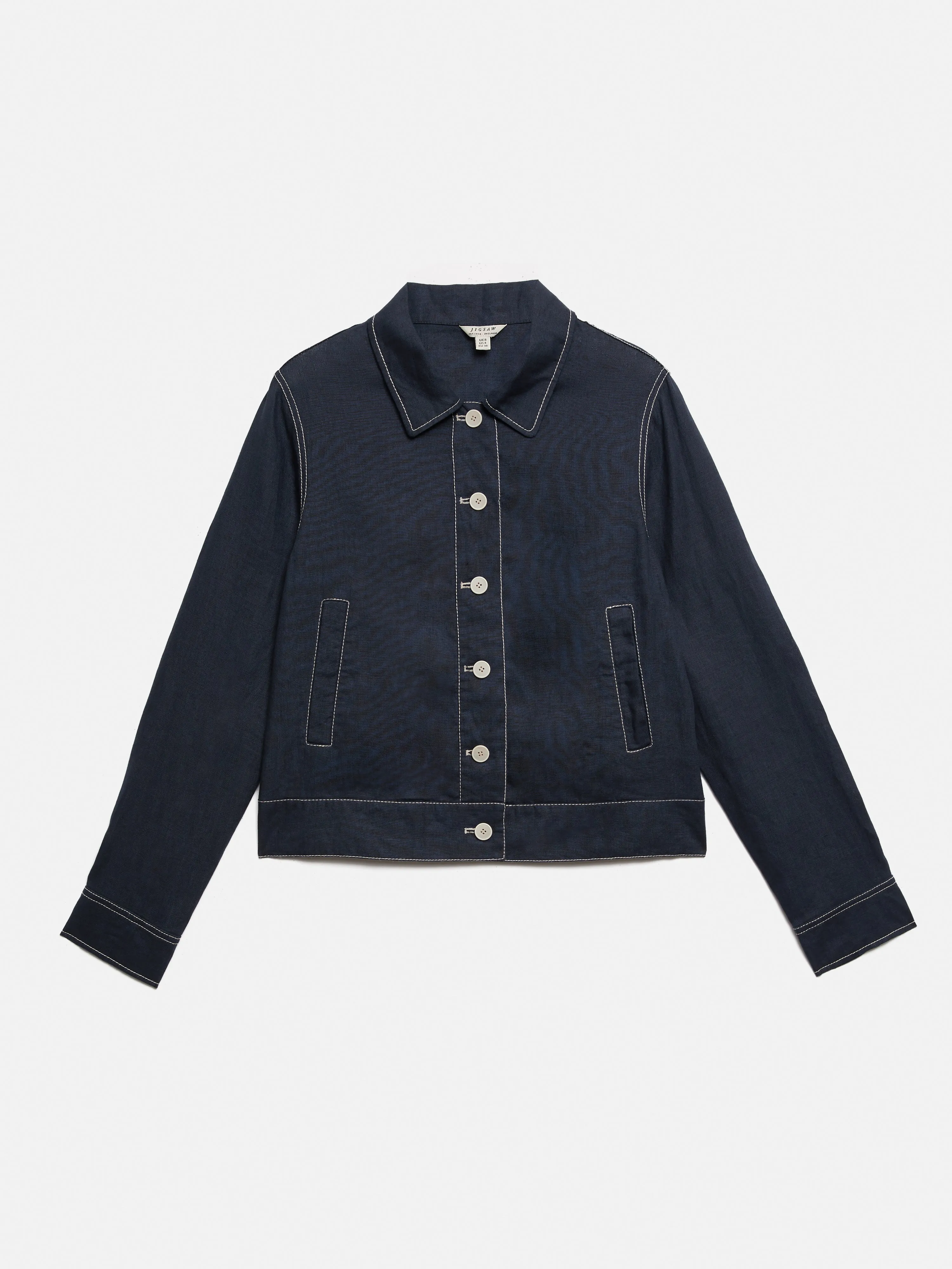 French Linen Cropped Jacket | Navy