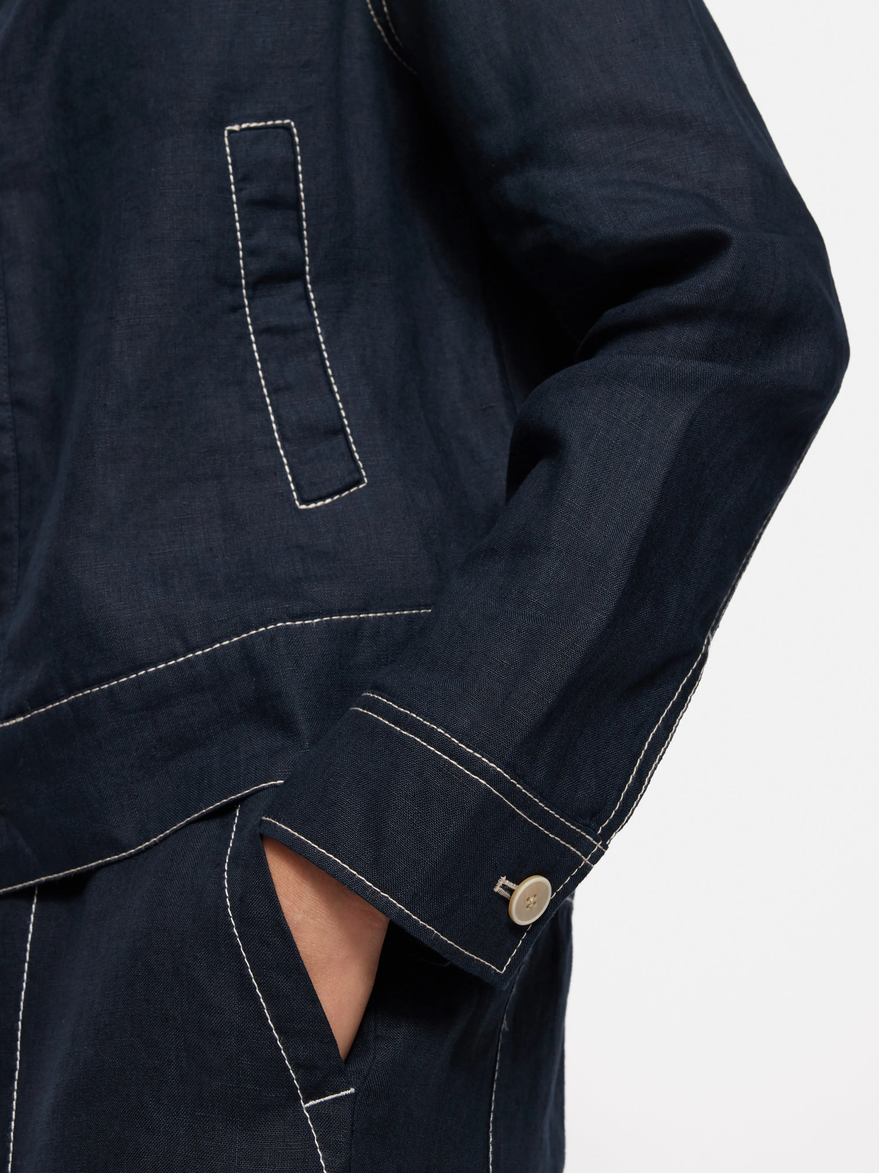 French Linen Cropped Jacket | Navy