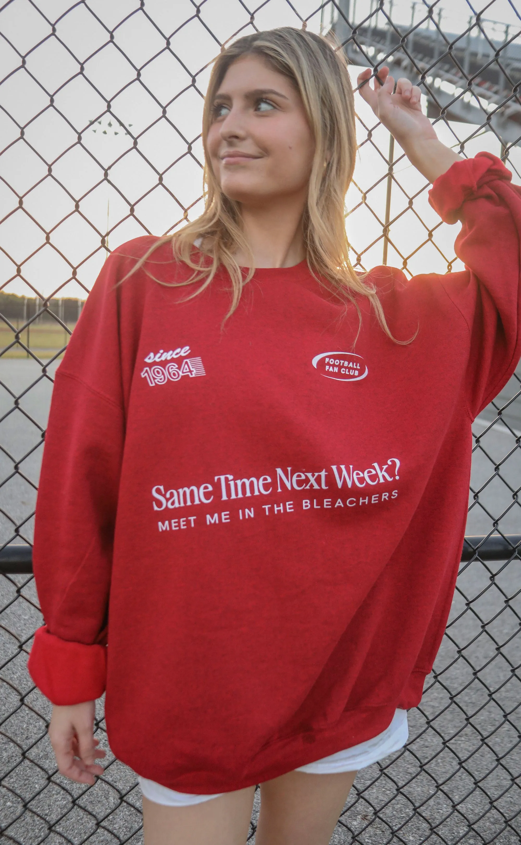 friday   saturday: meet me in the bleachers sweatshirt