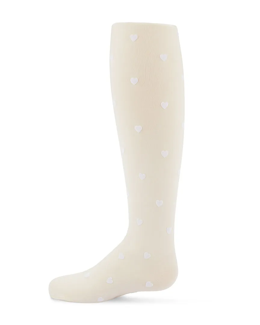 Girls' Opaque Flocked Heart Nylon Tights