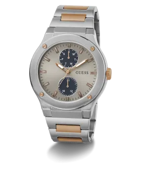 GUESS Mens 2-Tone Silver Tone Multi-function Watch