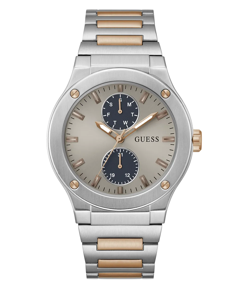 GUESS Mens 2-Tone Silver Tone Multi-function Watch