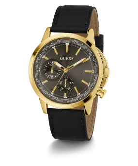 GUESS Mens Black Gold Tone Multi-function Watch