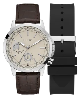 GUESS Mens Silver Tone Multi-function Watch Box Set