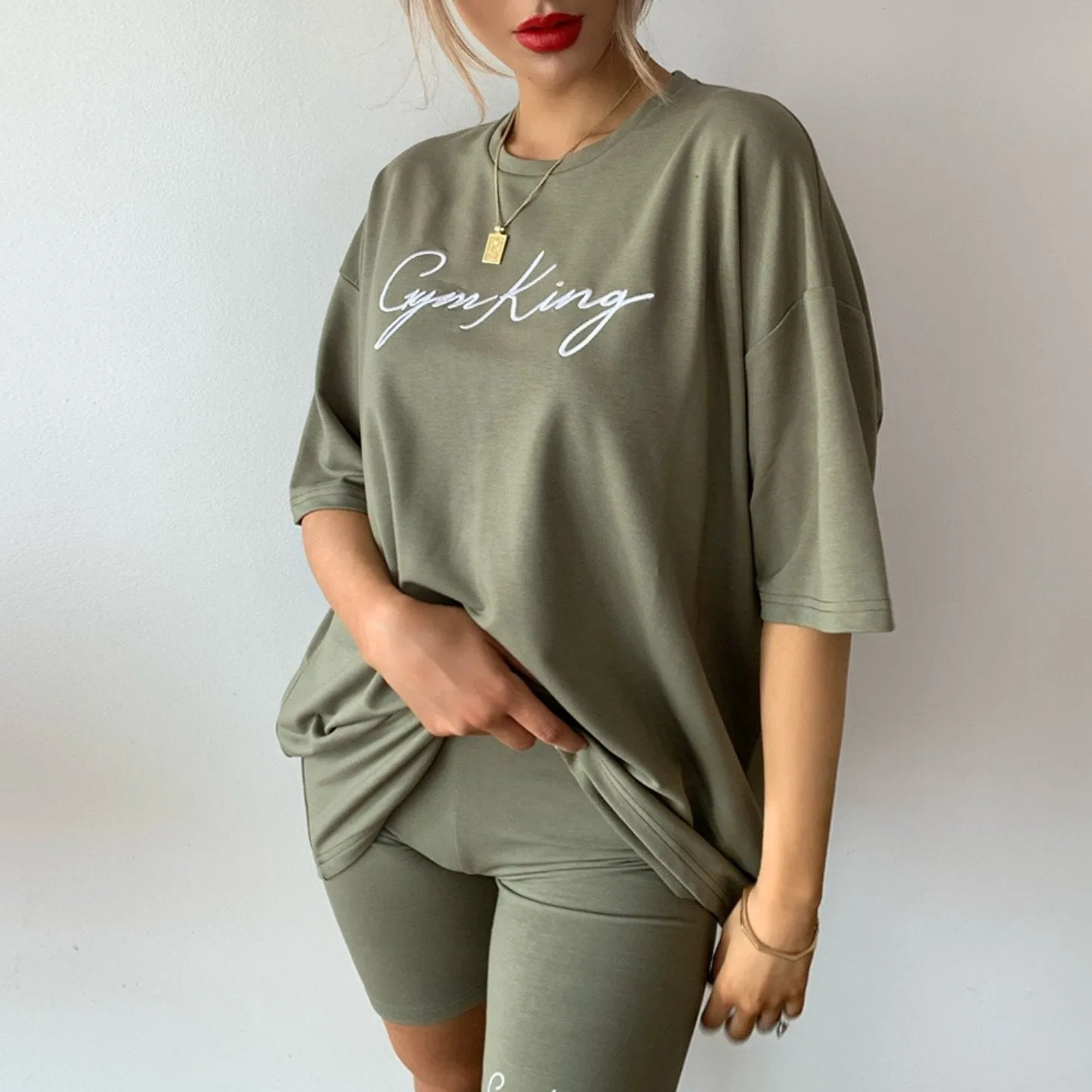 Gym King Script Oversized Tee - Light Khaki