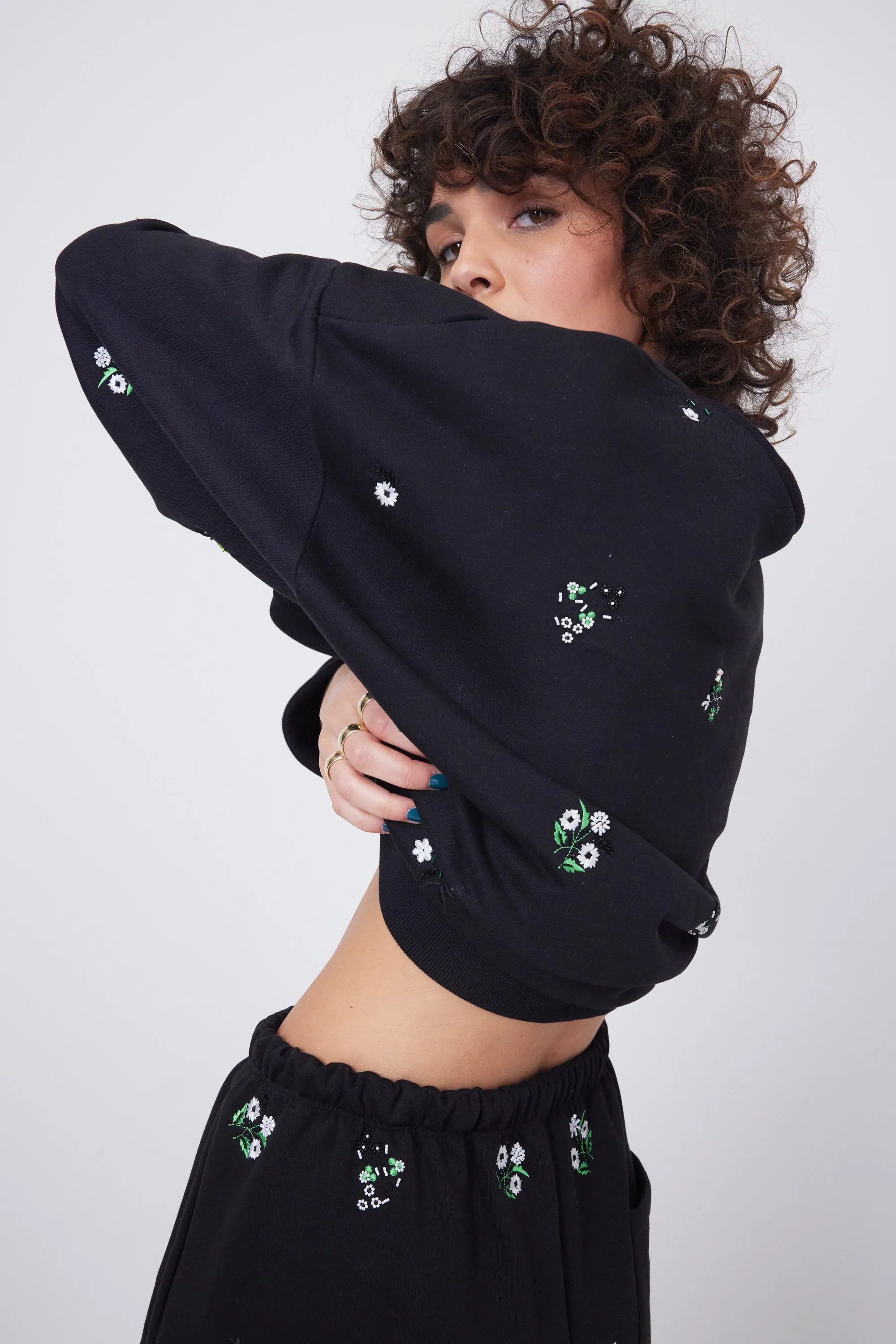 Harlem jumper in black beaded embroidered fleece