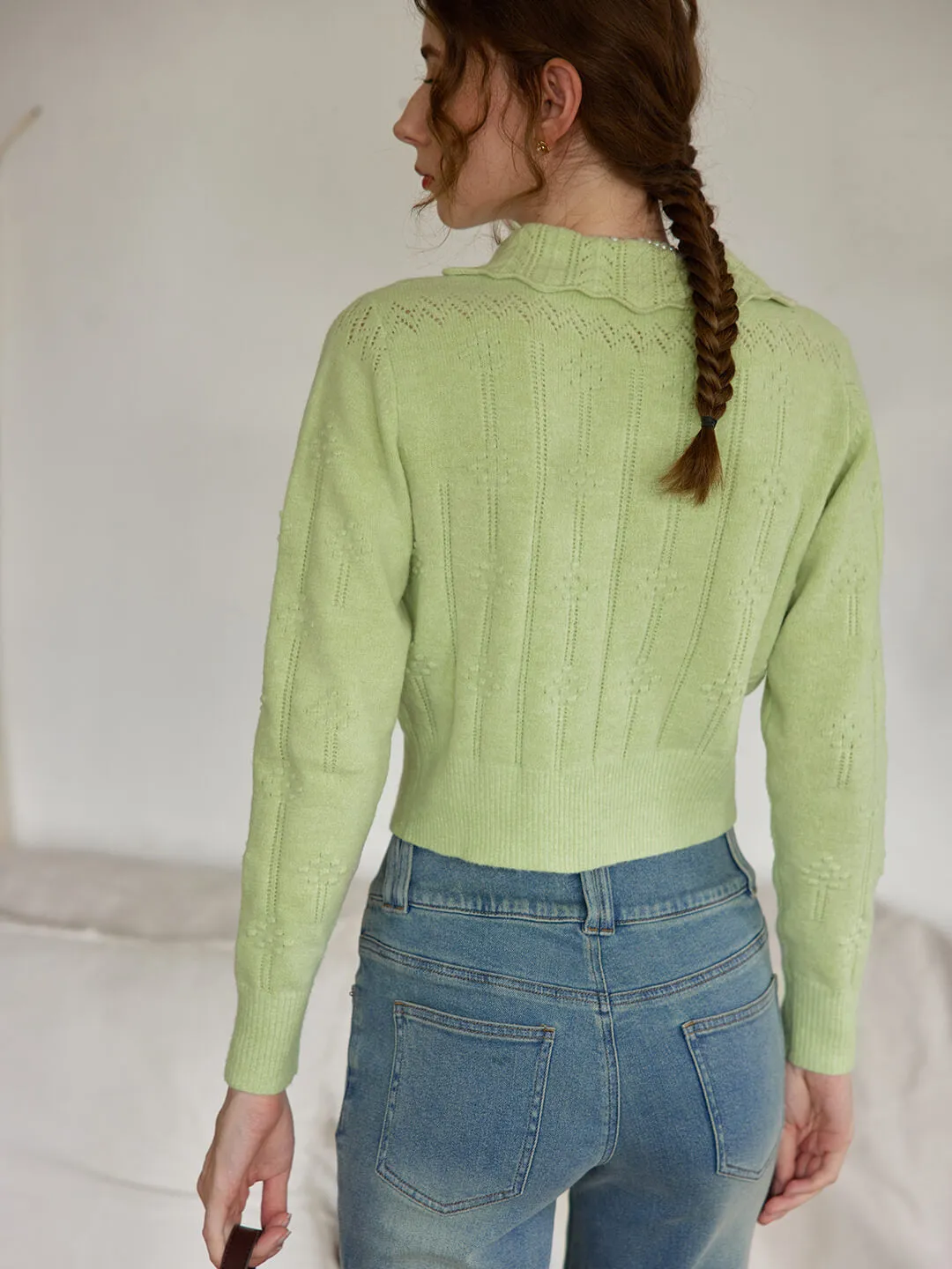 Jasmine Cable Polo Green Knit Sweater