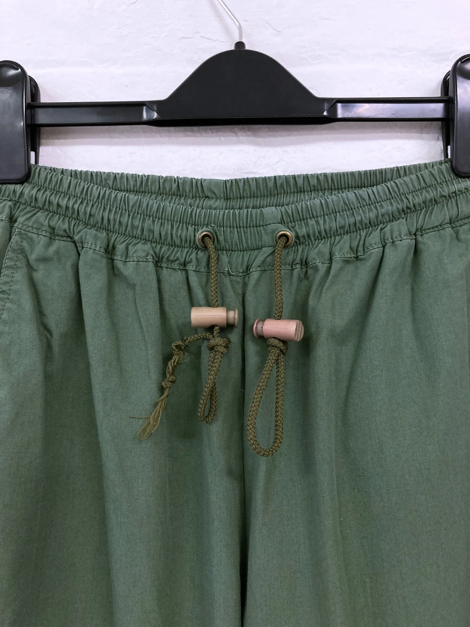 Jean Colonna khaki-green cotton elastic waist trousers - size 46