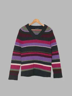 Keita Maruyama Homme purple grey multicolour striped wool v-neck jumper - sz 1 S