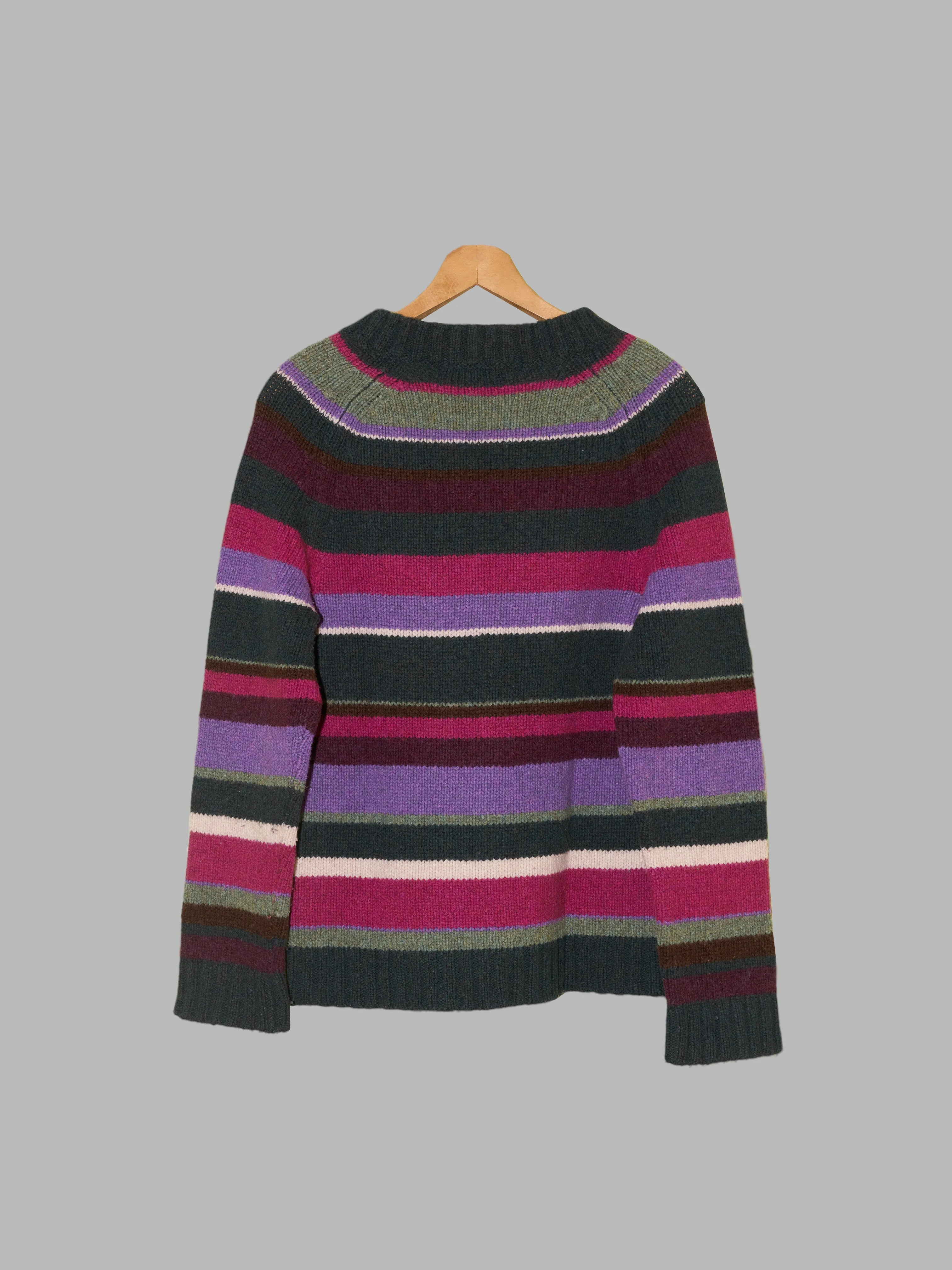 Keita Maruyama Homme purple grey multicolour striped wool v-neck jumper - sz 1 S