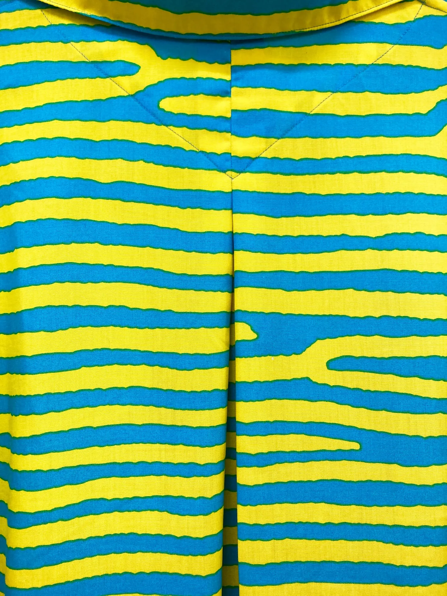 Kenzo 1980s blue yellow zebra stripe queen angel fish print short sleeve shirt