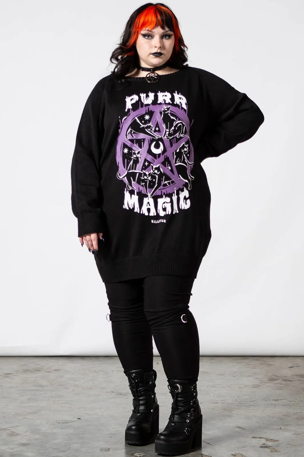 Killstar Purr Magic Knit Sweater Cat Print