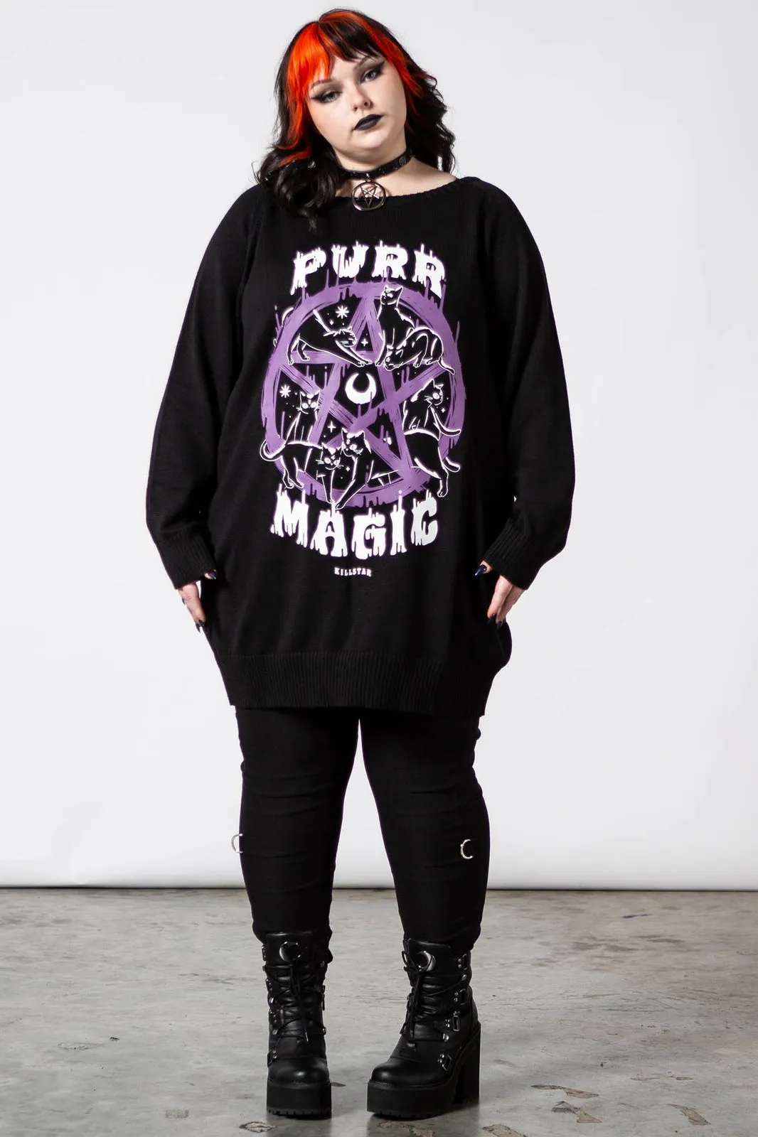 Killstar Purr Magic Knit Sweater Cat Print