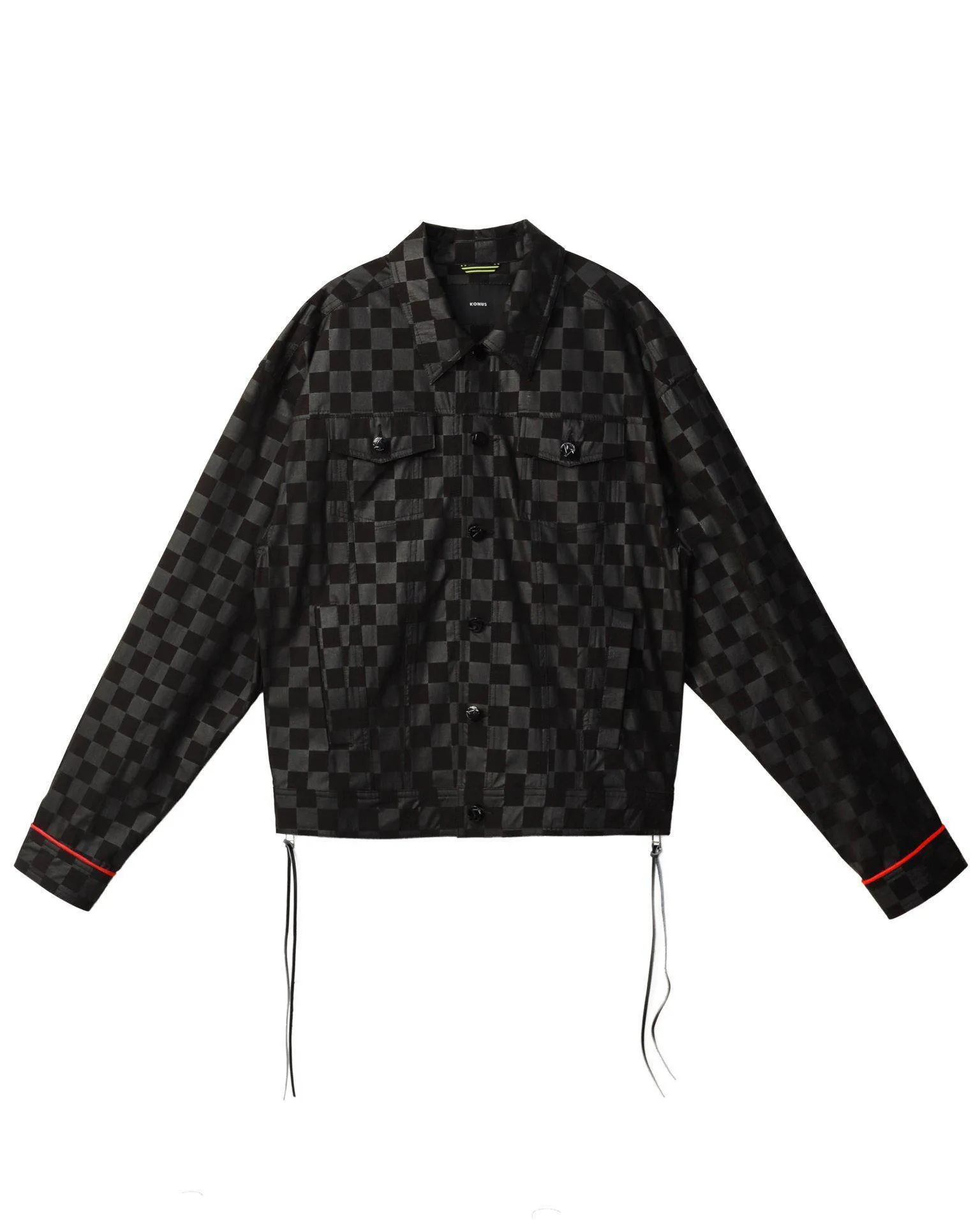 Konus Men's Black Checkered Trucker Jacket