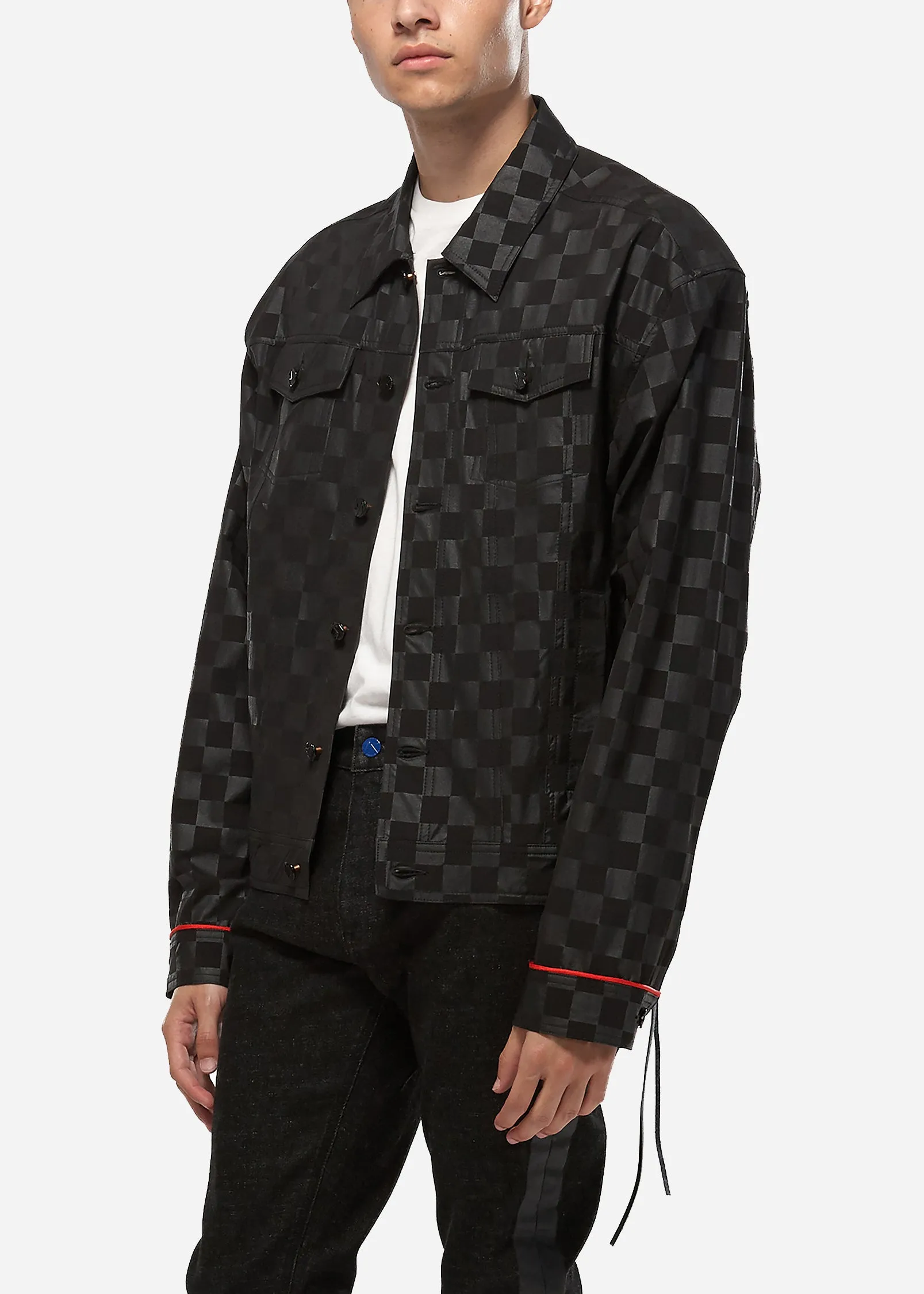 Konus Men's Black Checkered Trucker Jacket