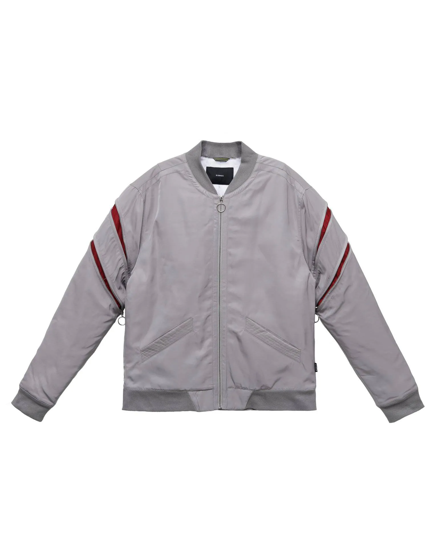 Konus Men's Bomber Jacket with Zipper Details in Grey