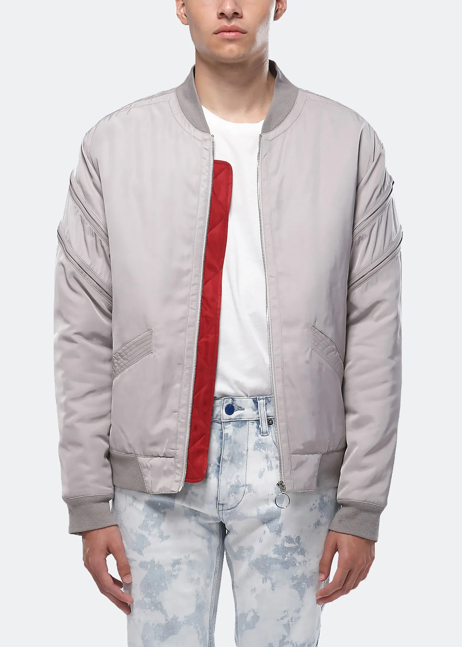 Konus Men's Bomber Jacket with Zipper Details in Grey