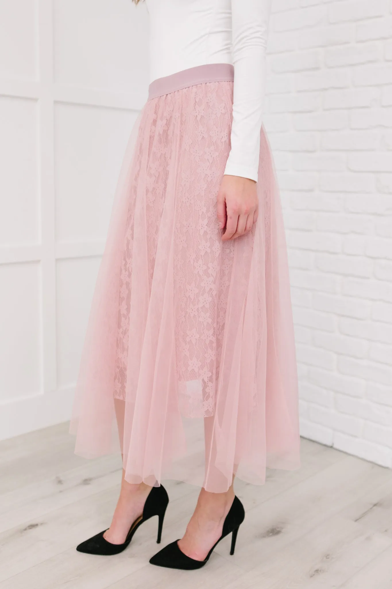 Layered In Lace Skirt In Blush