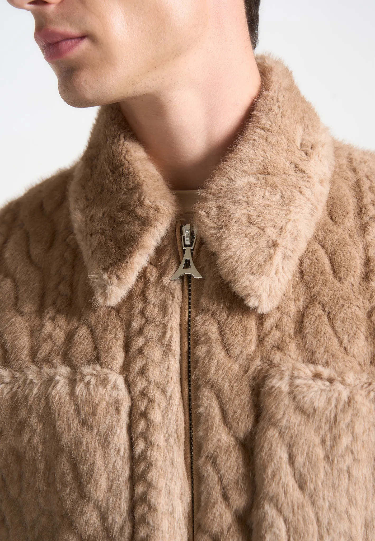 Limited Edition Plush Cable Knit Jacket - Taupe