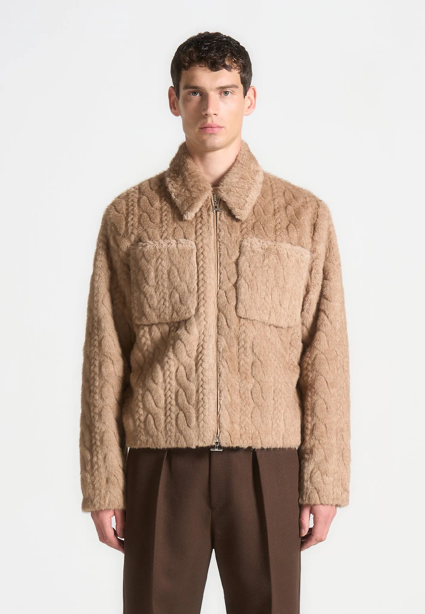 Limited Edition Plush Cable Knit Jacket - Taupe