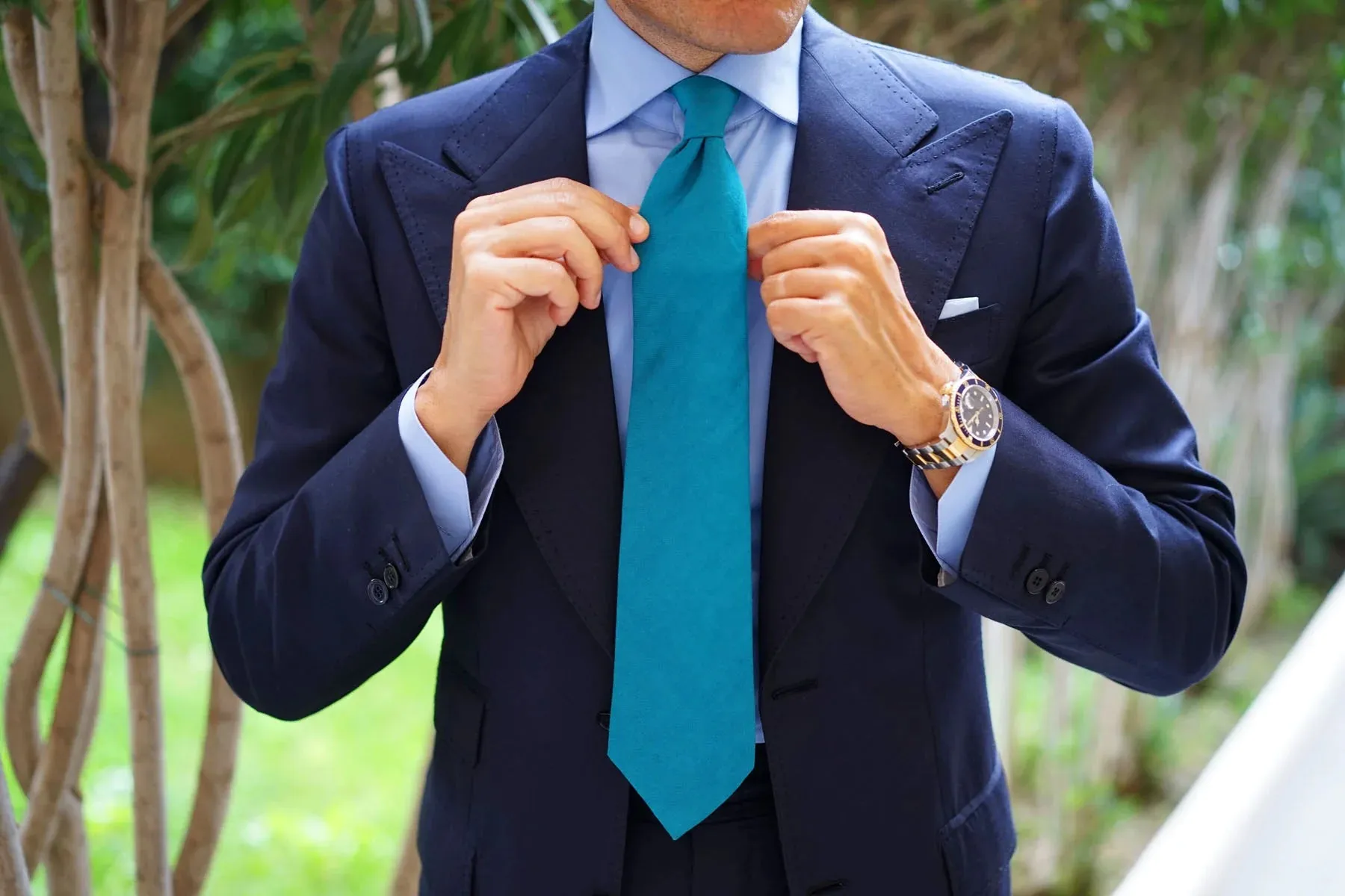 Linen Tie - Plain - Teal Blue