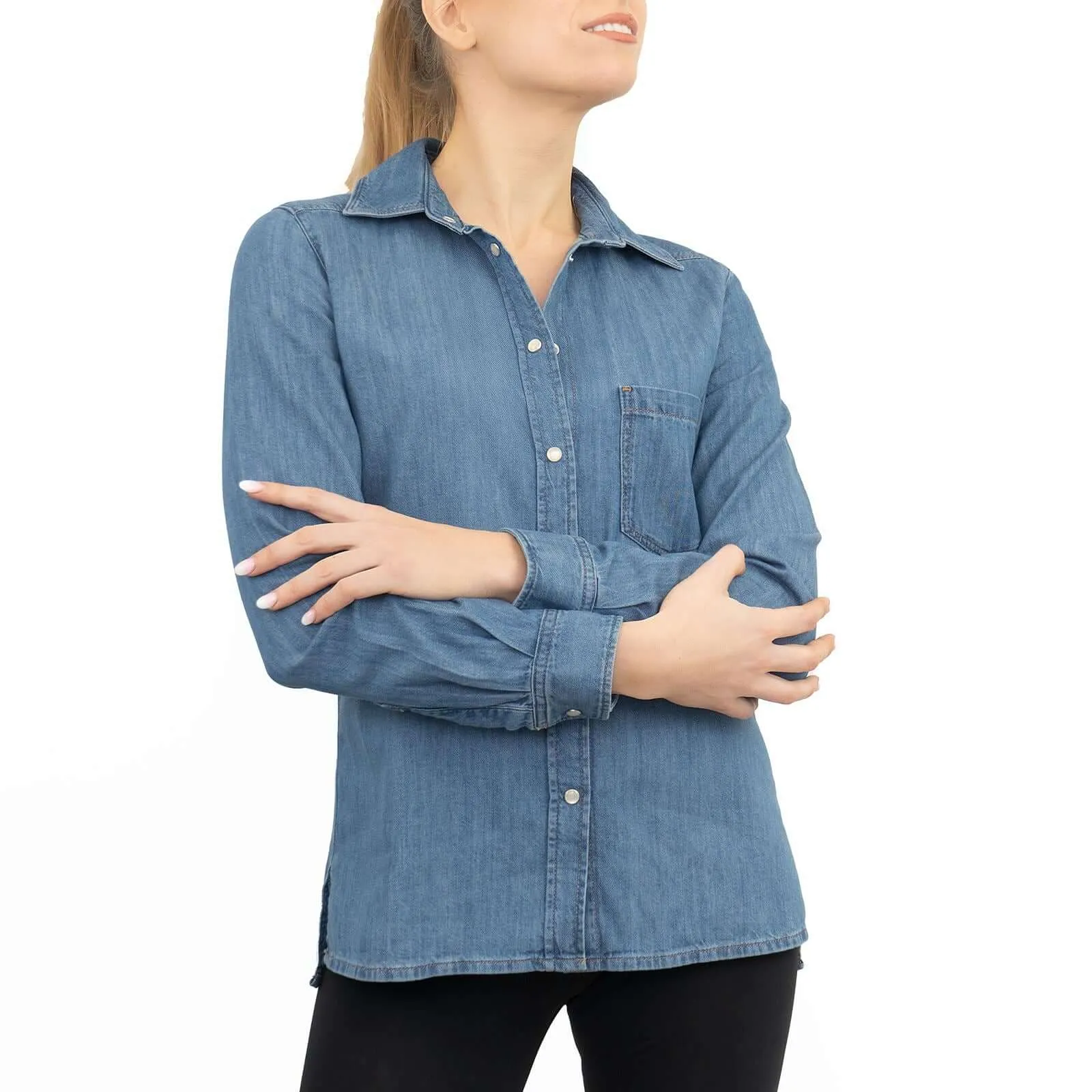 Massimo Dutti Denim Shirt with Pocket Long Sleeve