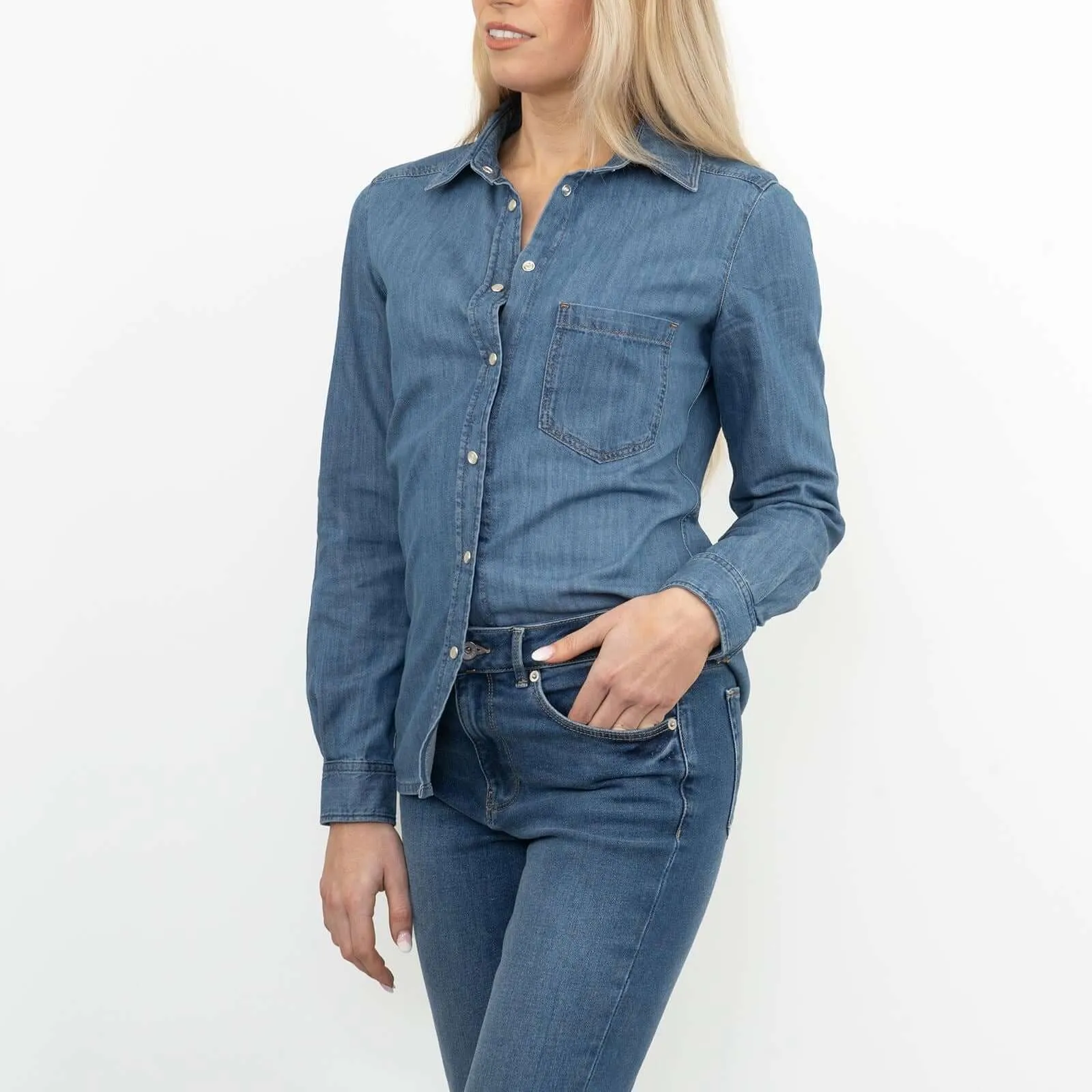 Massimo Dutti Denim Shirt with Pocket Long Sleeve