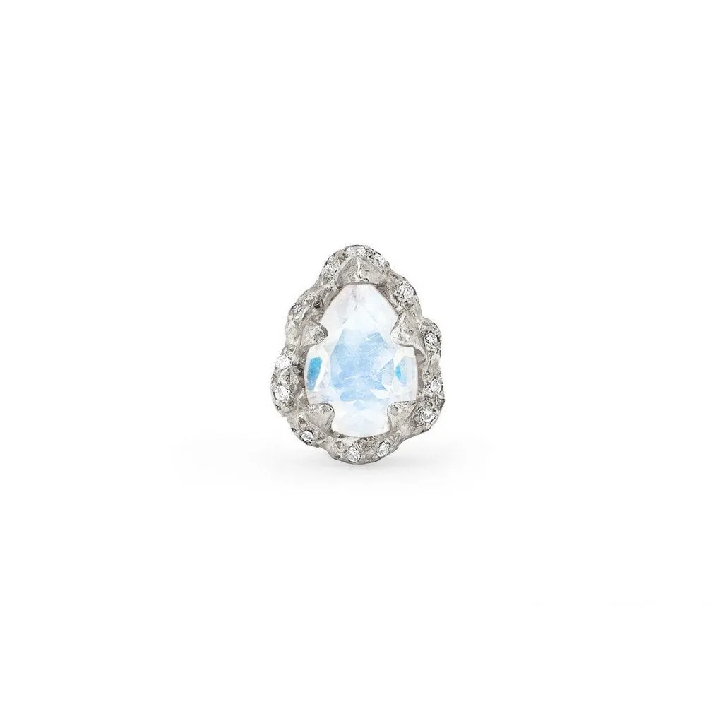 Micro Queen Water Drop Moonstone Studs with Sprinkled Diamonds