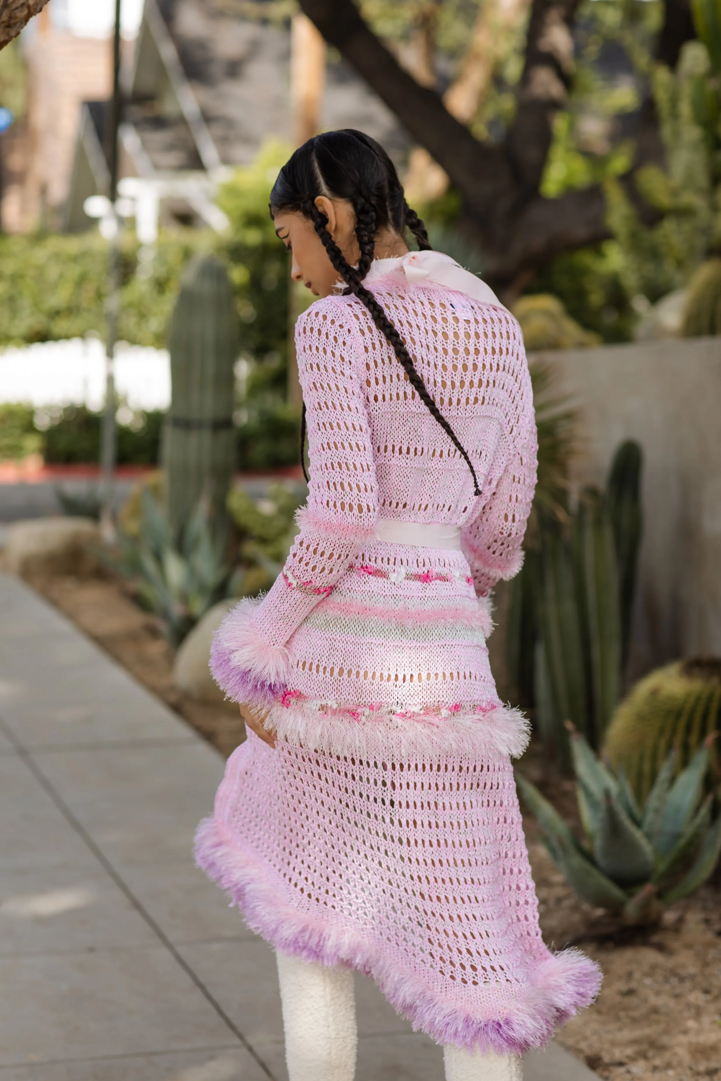 Monroe Pink Handmade Knit Cardigan-Dress