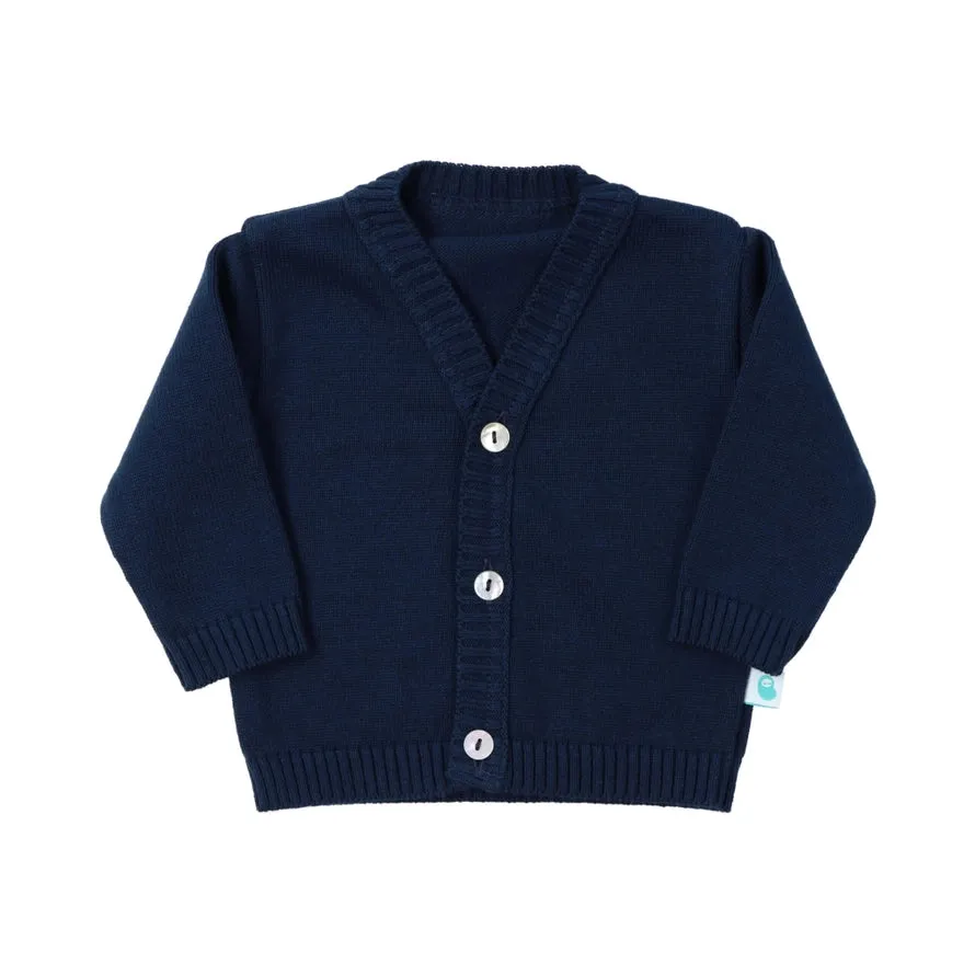 Navy Blue Cotton Knit Cardigan