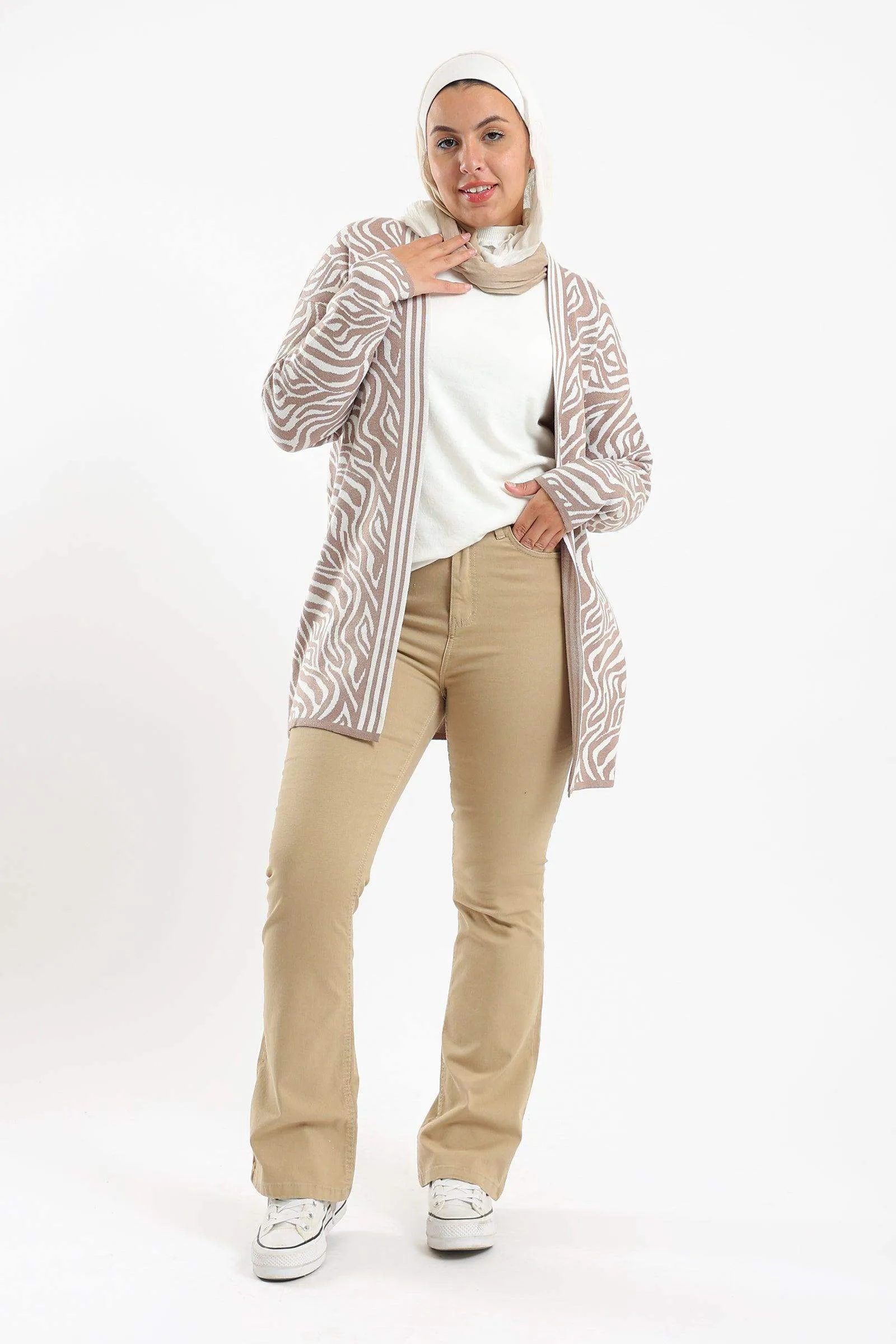 Open Neckline Printed Cardigan