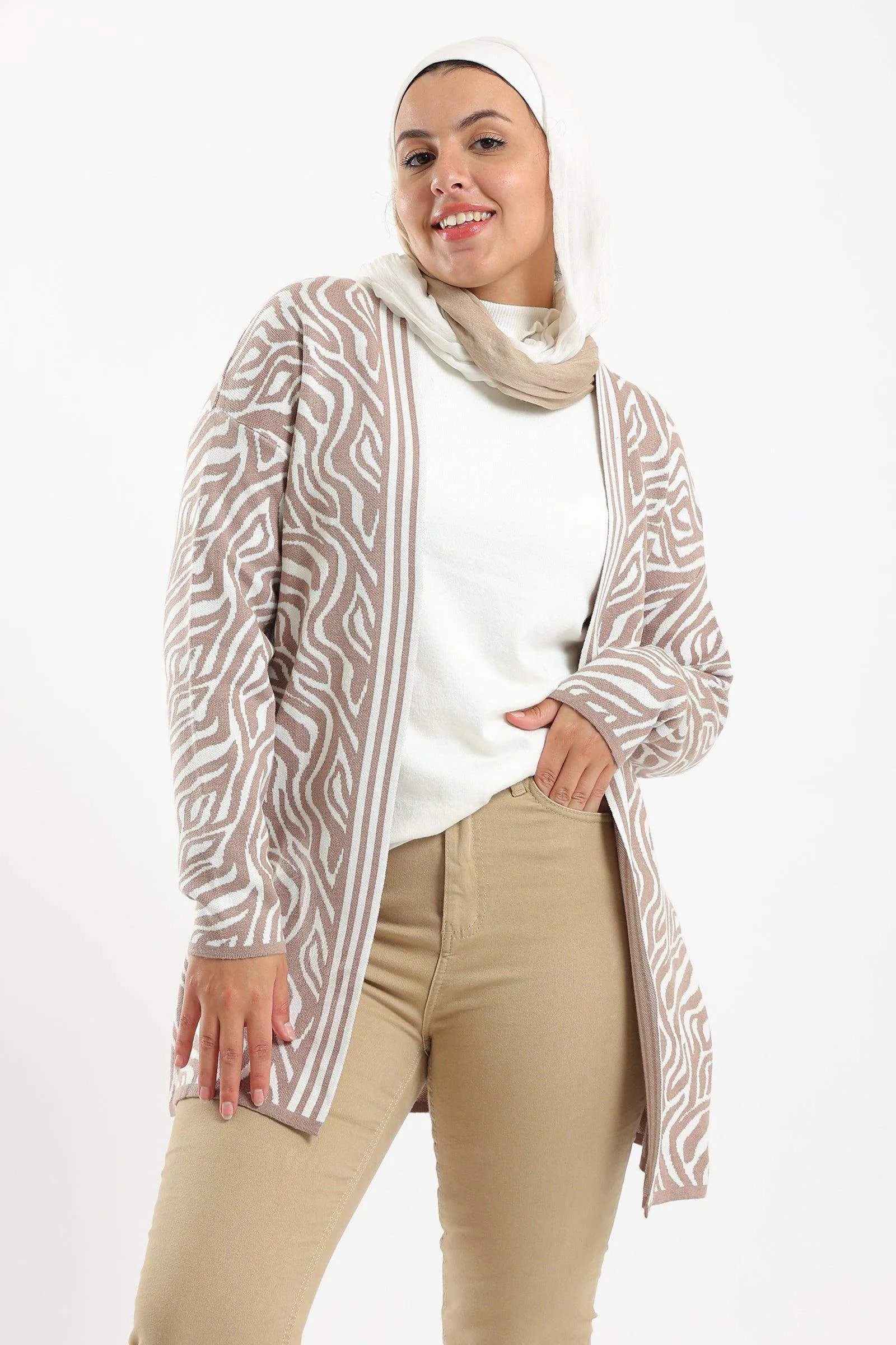 Open Neckline Printed Cardigan