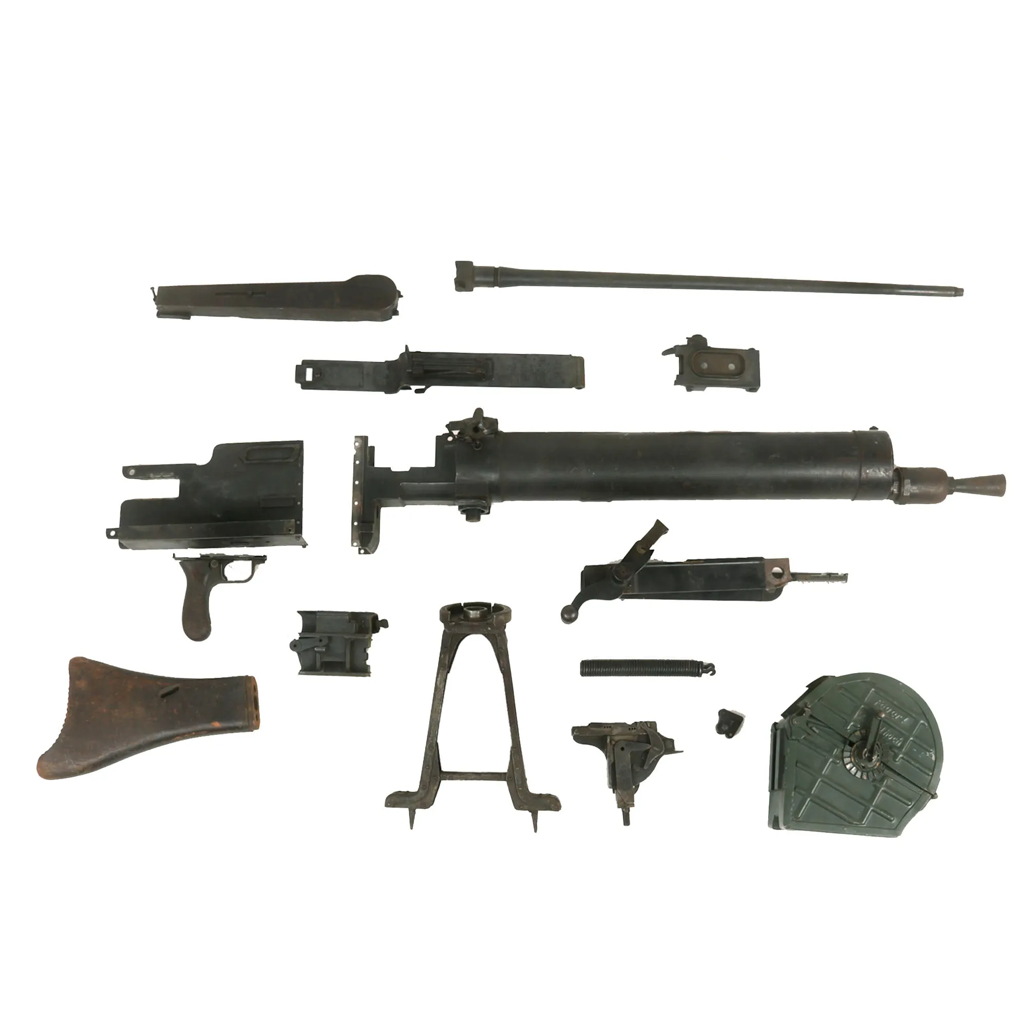 Original German WWI Maxim MG 08/15 Machine Gun Parts Set by Erfurt Arsenal dated 1918 with Bipod & Replica Belt Drum - Matching Serial 8516 a