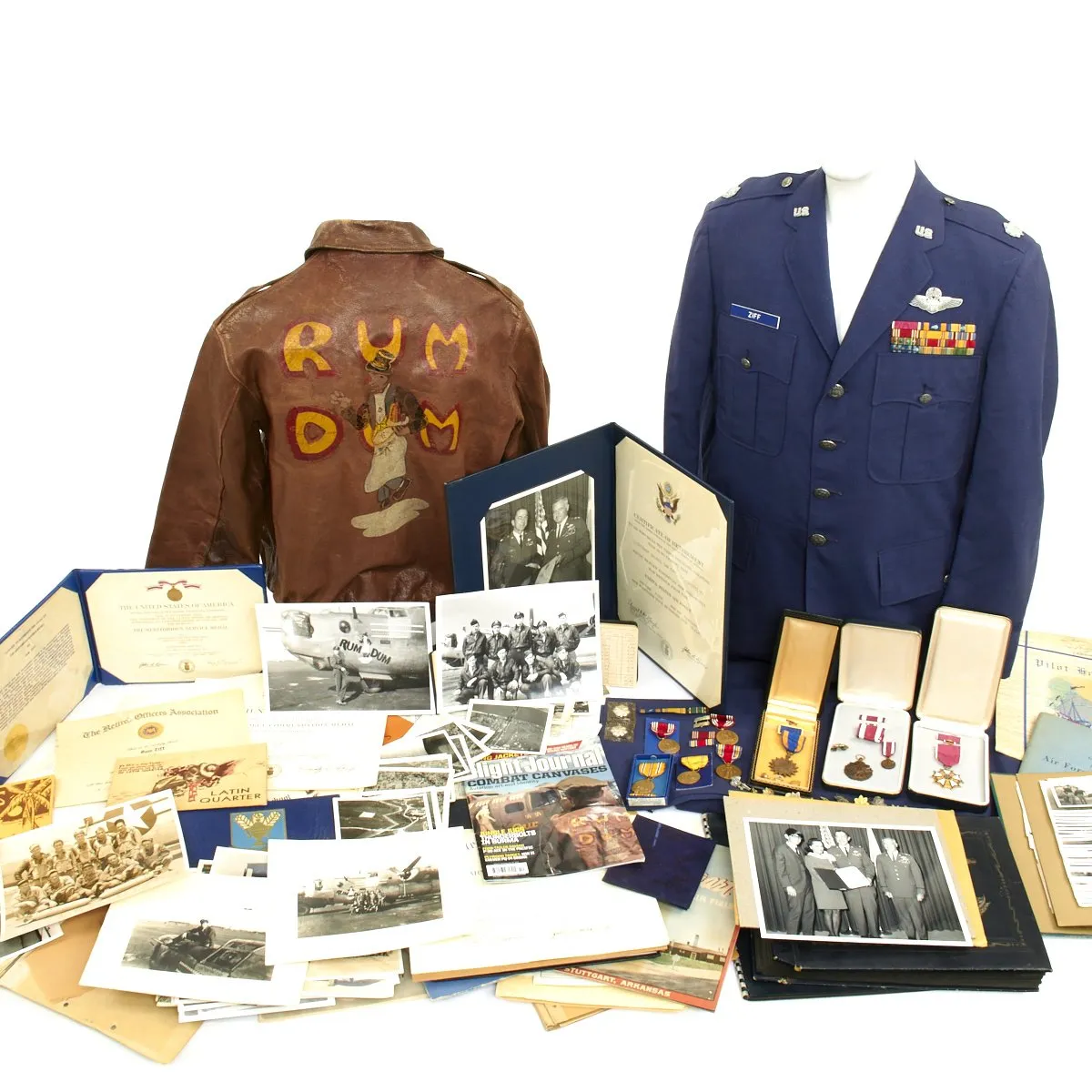 Original U.S. WWII B-24 Bomber RUM DUM Pilot Named A-2 Flight Jacket Grouping - 58 Missions