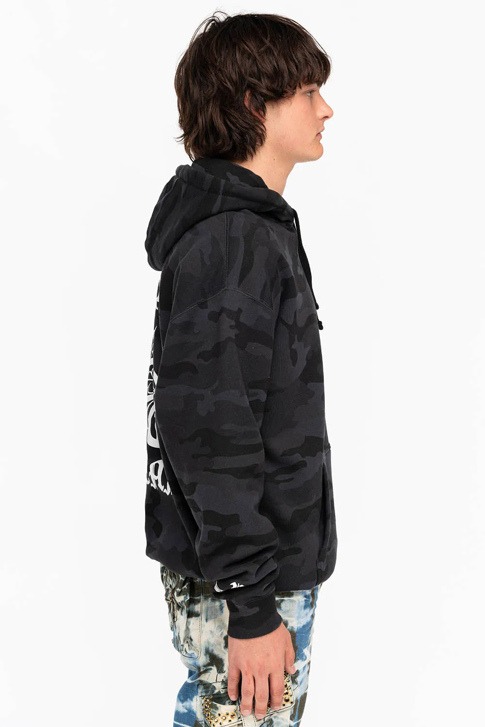 ORNATE HOODIE IN BLACK CAMO