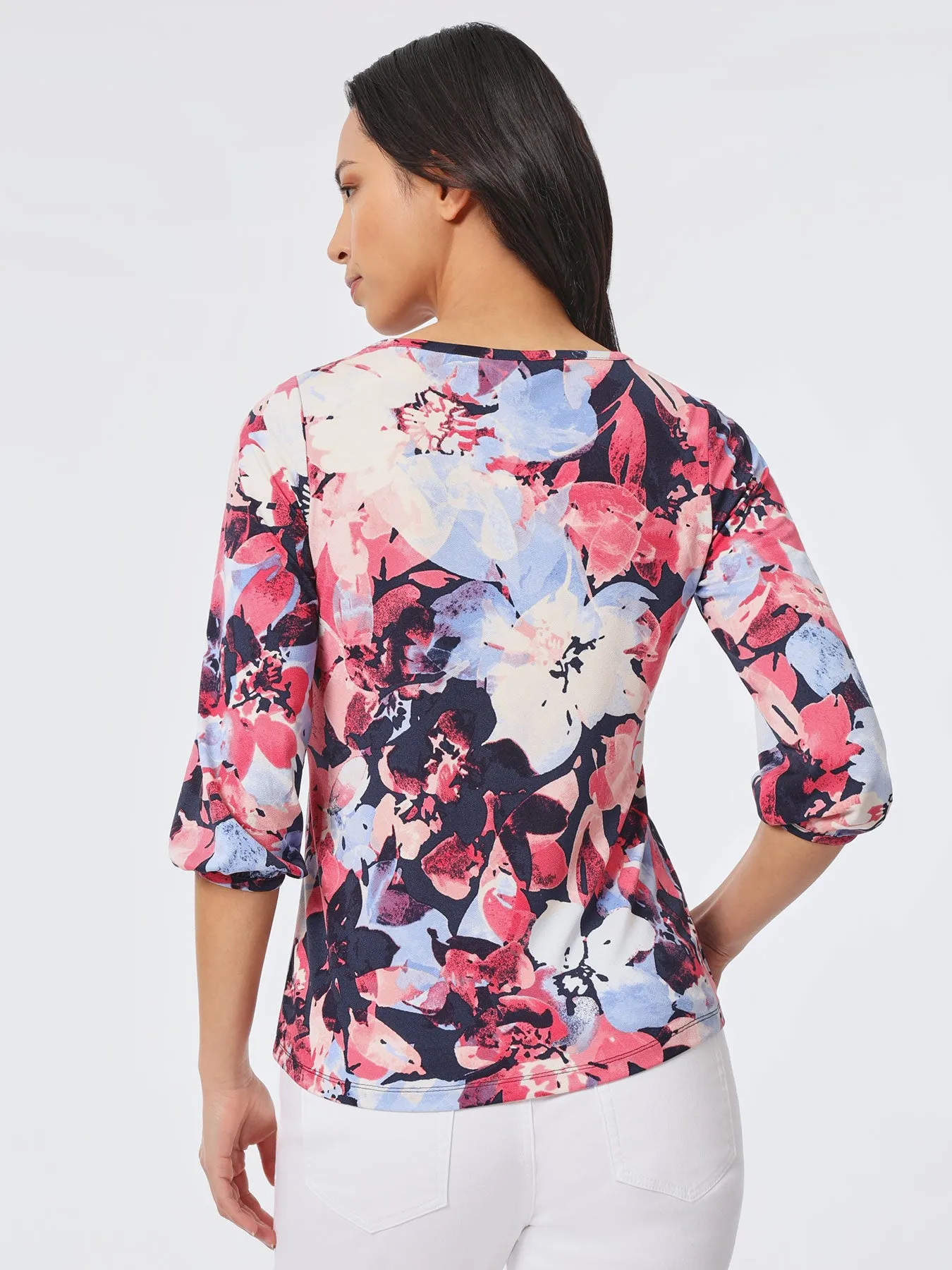 Plus Size Printed Moss Crepe Puff Sleeve Top