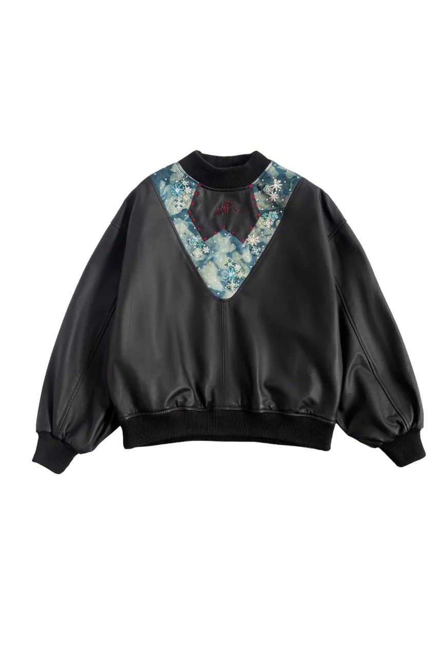 "LADDERSHED" EMBROIDERED LEATHER SWEATER