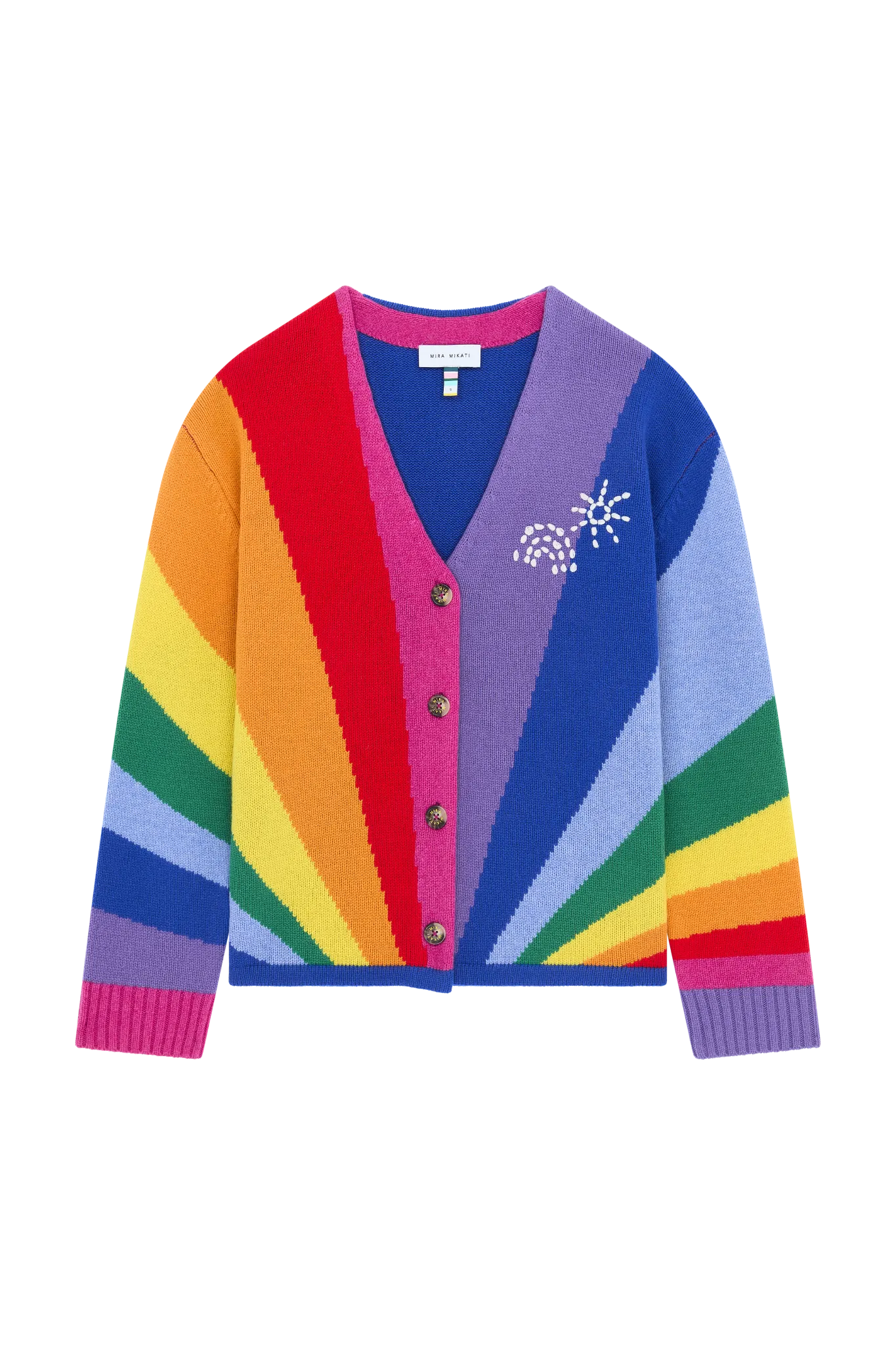 Rainbow Ray Hand Knit Cardigan With Embroidery