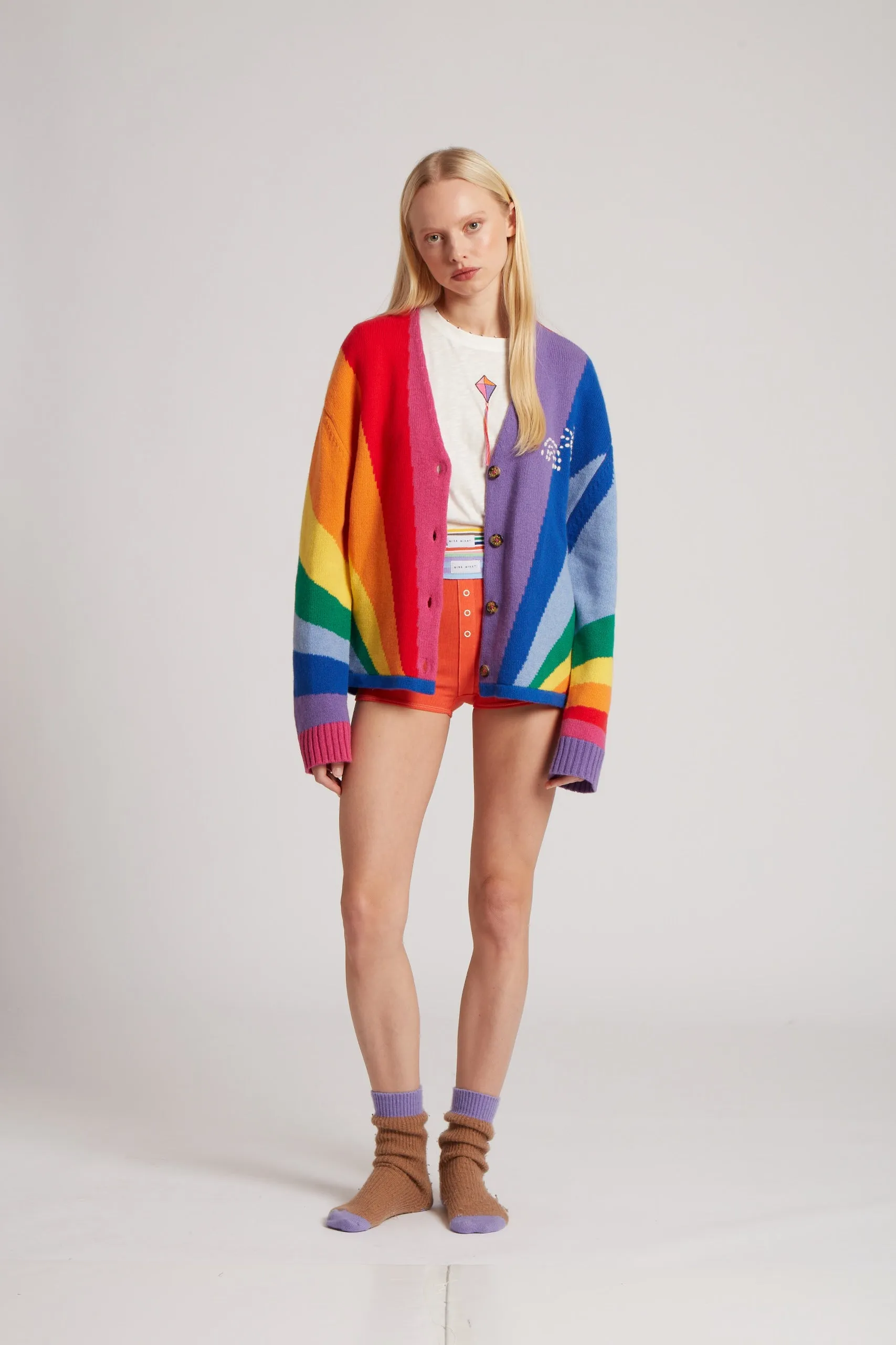 Rainbow Ray Hand Knit Cardigan With Embroidery