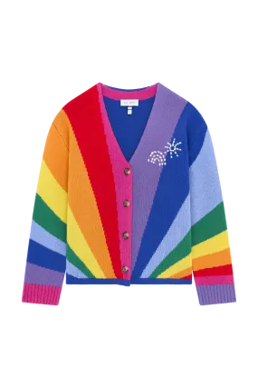 Rainbow Ray Hand Knit Cardigan With Embroidery