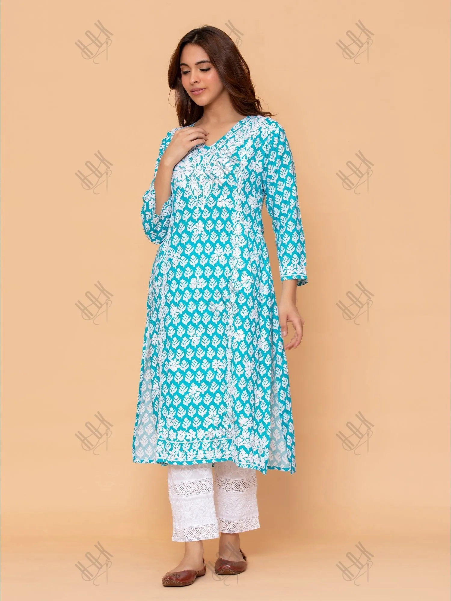 Saba Chikankari Kurta in Muslin - Blue