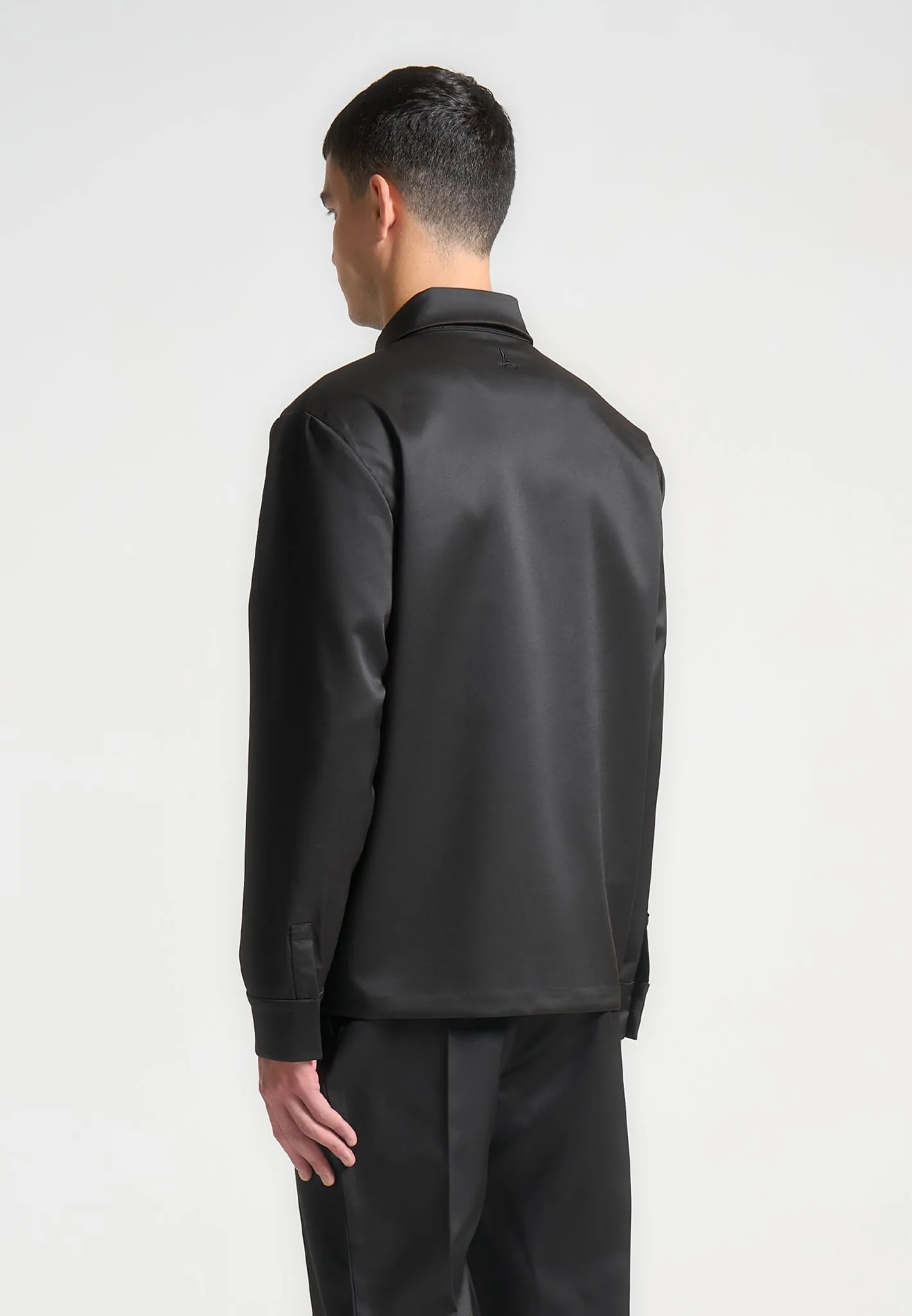 Satin Tailored Shirt with Triangle Pocket - Black