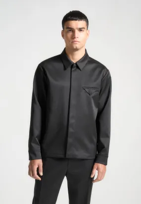 Satin Tailored Shirt with Triangle Pocket - Black