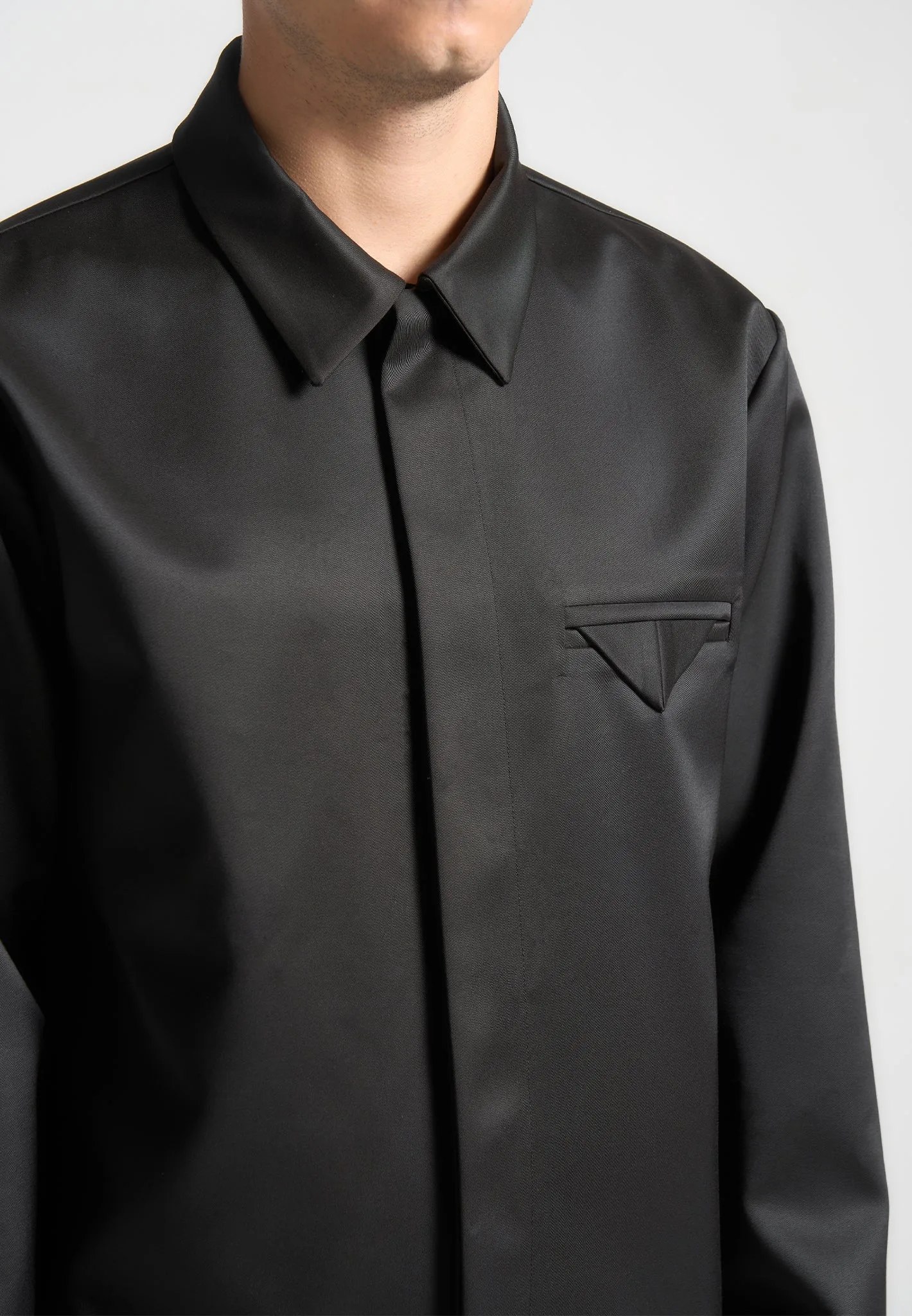 Satin Tailored Shirt with Triangle Pocket - Black