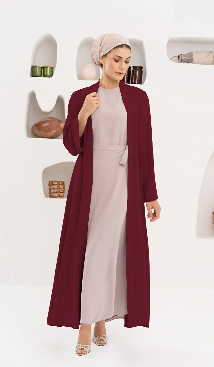 Sebil Modest Long Open Front Duster Jacket - Maroon